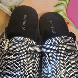 BAMBOO Silver and Black Studded Mules